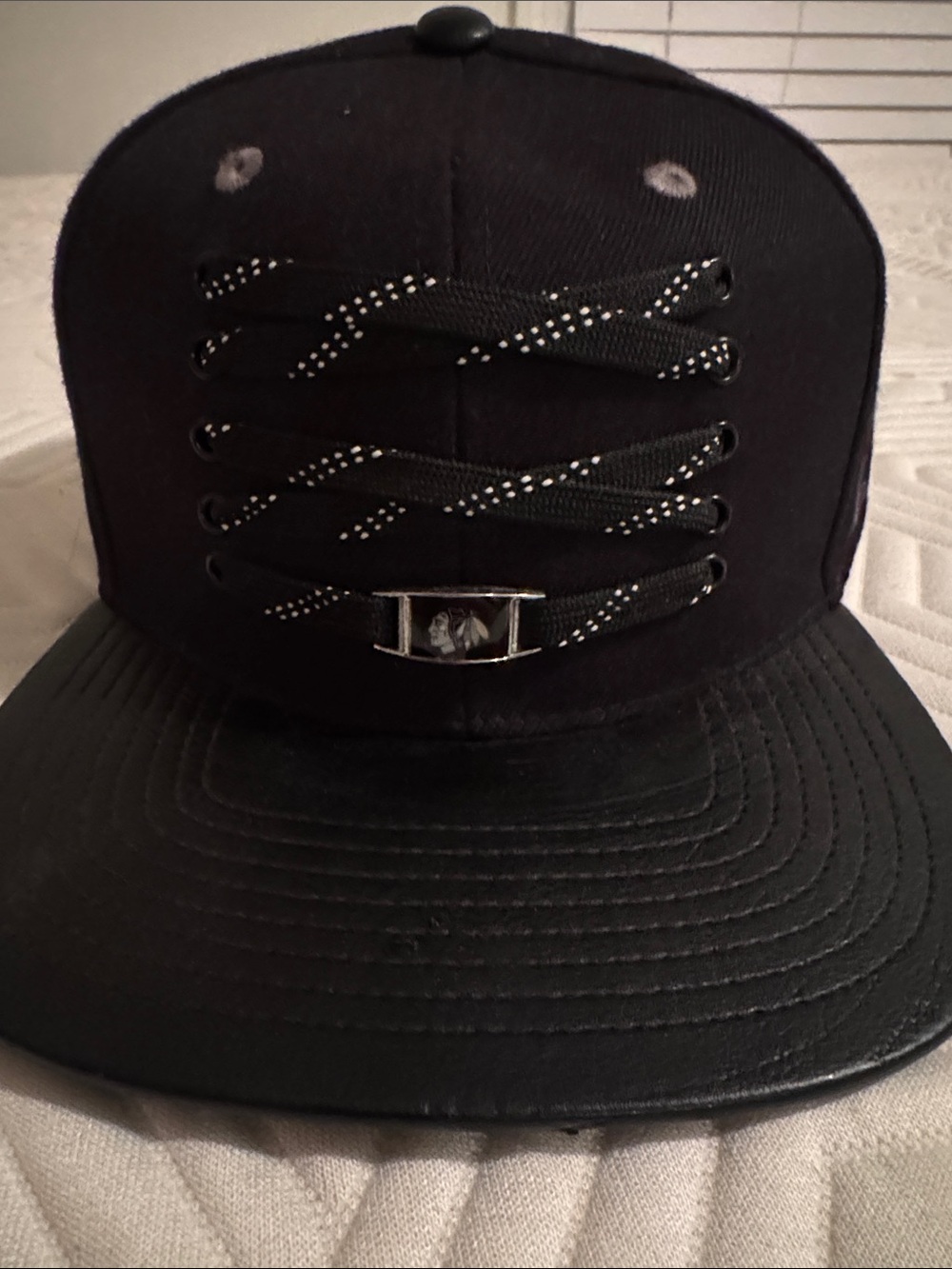 Zephyr Black Lace-Up Flat Brim Snapback Hat